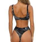Black Grey Marble Print Front Bow Tie Bikini