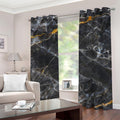 Black Grey Marble Print Grommet Curtains