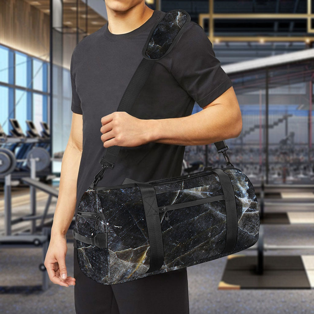 Black Grey Marble Print Gym Bag