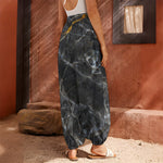 Black Grey Marble Print Harem Pants