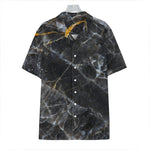 Black Grey Marble Print Hawaiian Shirt