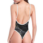 Black Grey Marble Print High Cut One Piece Swimsuit