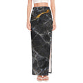 Black Grey Marble Print High Slit Maxi Skirt