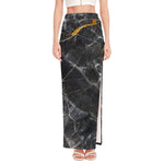 Black Grey Marble Print High Slit Maxi Skirt