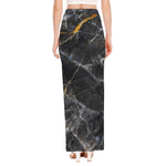 Black Grey Marble Print High Slit Maxi Skirt