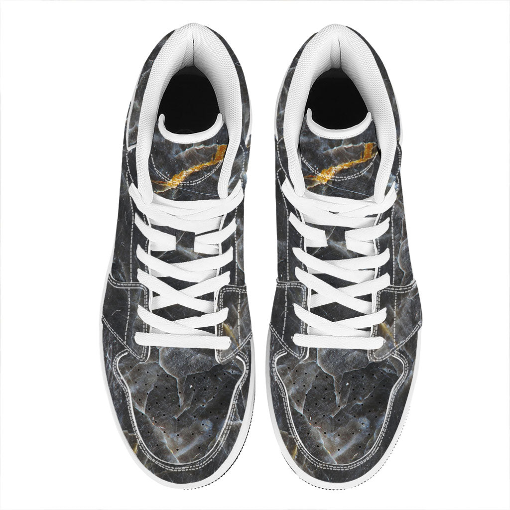 Black Grey Marble Print High Top Leather Sneakers