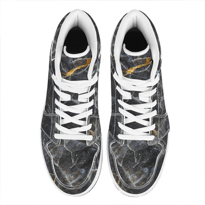 Black Grey Marble Print High Top Leather Sneakers