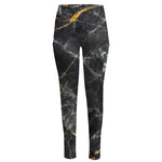 Black Grey Marble Print High-Waisted Pocket Leggings