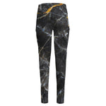 Black Grey Marble Print High-Waisted Pocket Leggings