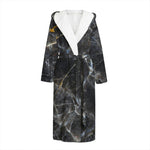 Black Grey Marble Print Hooded Bathrobe