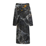 Black Grey Marble Print Hooded Bathrobe