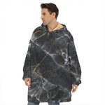 Black Grey Marble Print Hoodie Blanket
