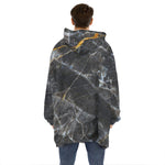 Black Grey Marble Print Hoodie Blanket