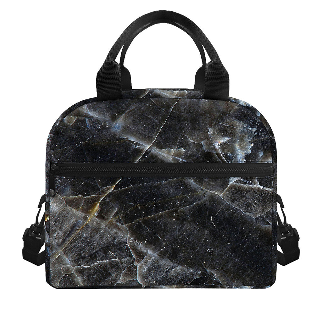 Black Grey Marble Print Insulated Lunch Bag