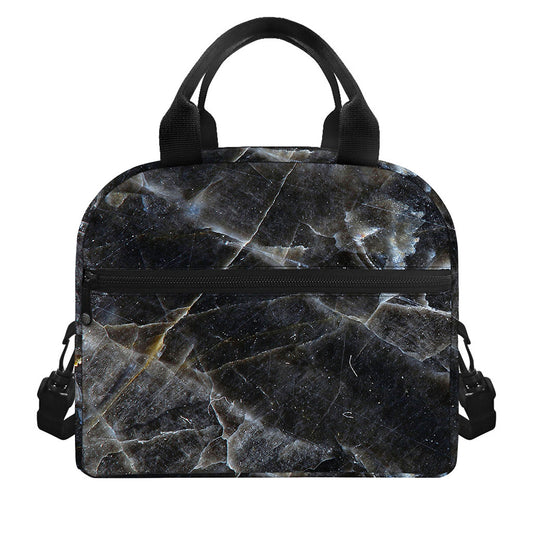 Black Grey Marble Print Insulated Lunch Bag