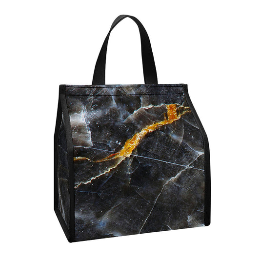 Black Grey Marble Print Insulated Lunch Tote