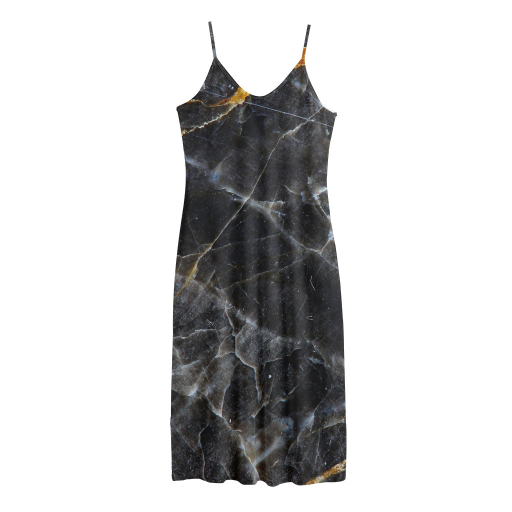 Black Grey Marble Print Jersey Midi Cami Dress