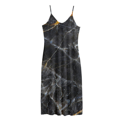 Black Grey Marble Print Jersey Midi Cami Dress
