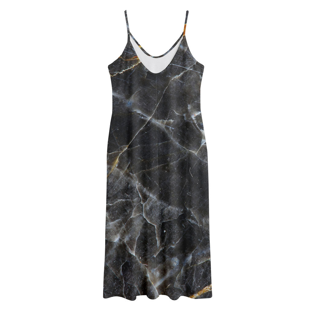 Black Grey Marble Print Jersey Midi Cami Dress