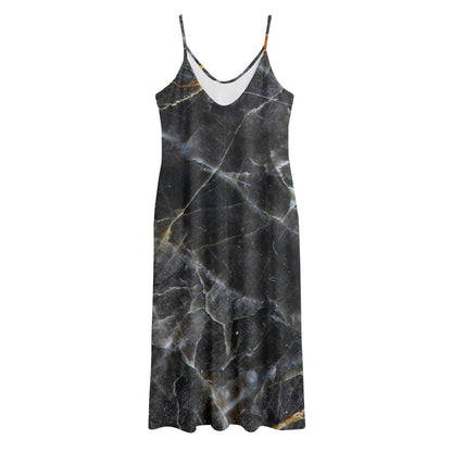 Black Grey Marble Print Jersey Midi Cami Dress