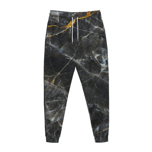 Black Grey Marble Print Jogger Pants