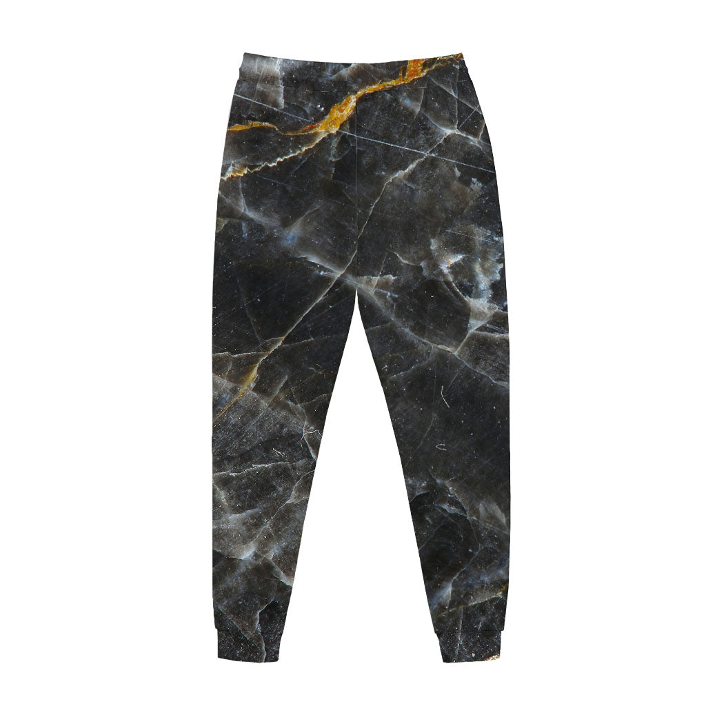 Black Grey Marble Print Jogger Pants