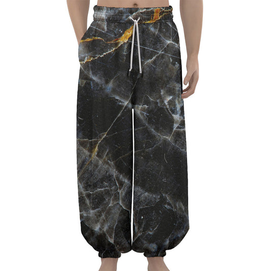 Black Grey Marble Print Lantern Pants