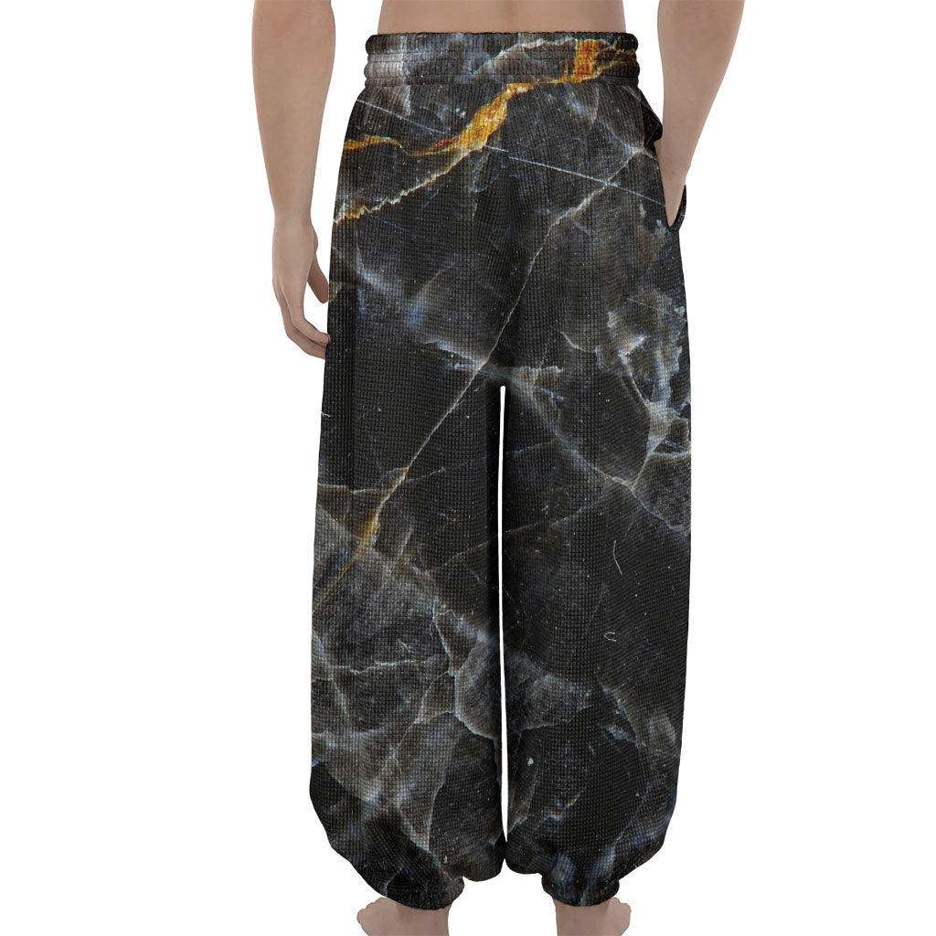 Black Grey Marble Print Lantern Pants