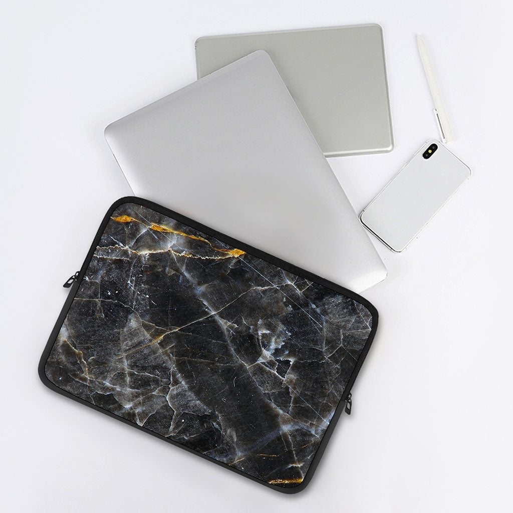 Black Grey Marble Print Laptop Sleeve