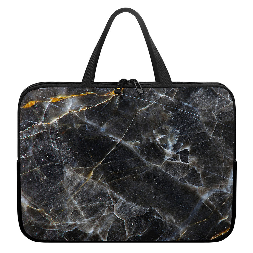 Black Grey Marble Print Laptop Sleeve With Handle