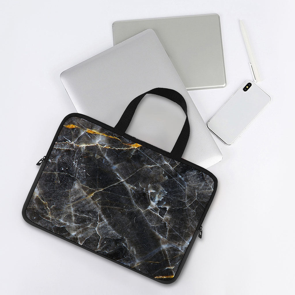 Black Grey Marble Print Laptop Sleeve With Handle