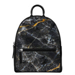 Black Grey Marble Print Leather Backpack