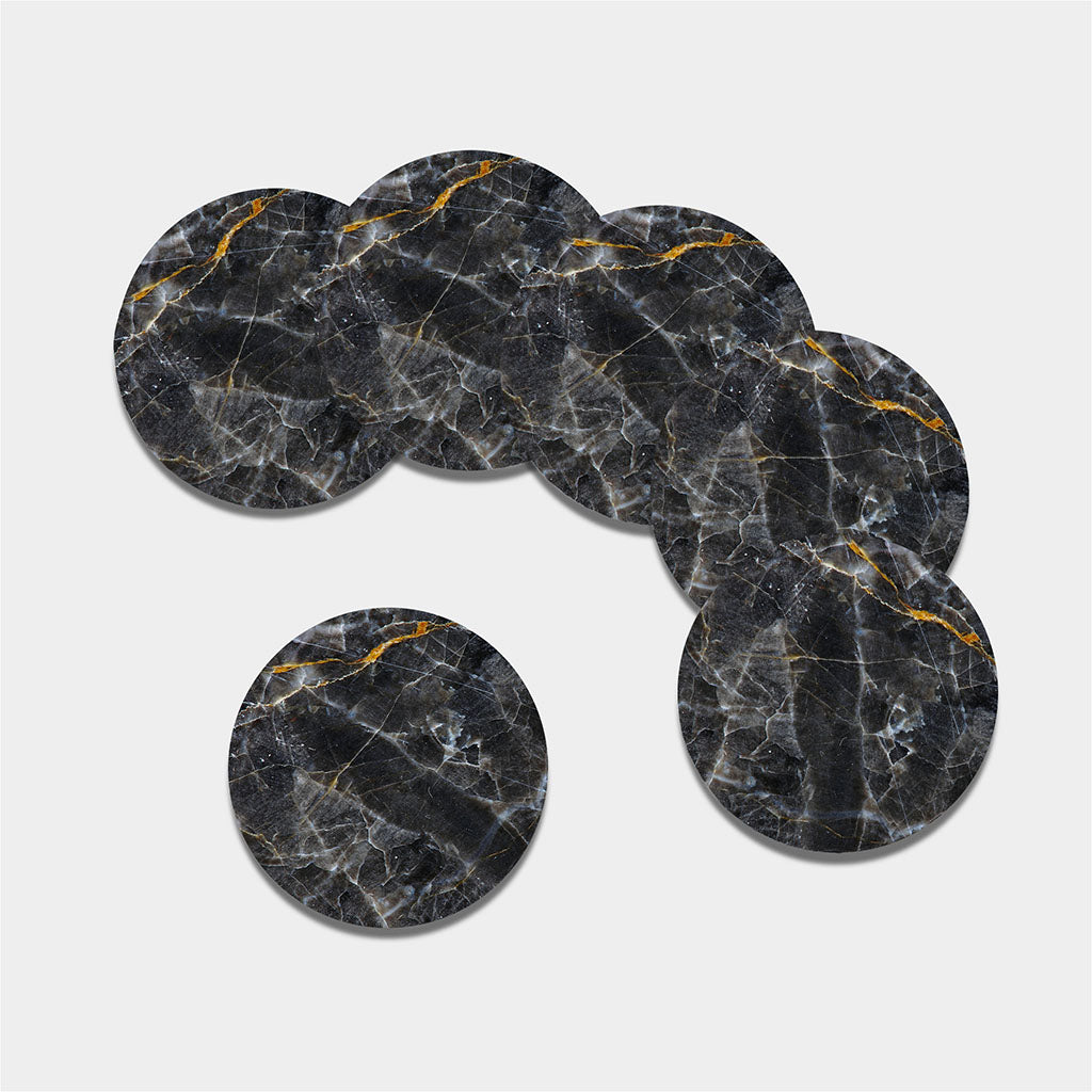 Black Grey Marble Print Leather Coaster Set