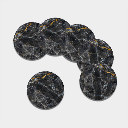Black Grey Marble Print Leather Coaster Set