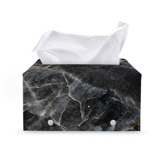 Black Grey Marble Print Leather Tissue Box Cover