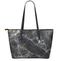 Black Grey Marble Print Leather Tote Bag With Zipper