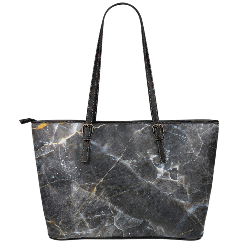 Black Grey Marble Print Leather Tote Bag