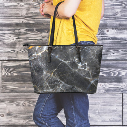 Black Grey Marble Print Leather Tote Bag