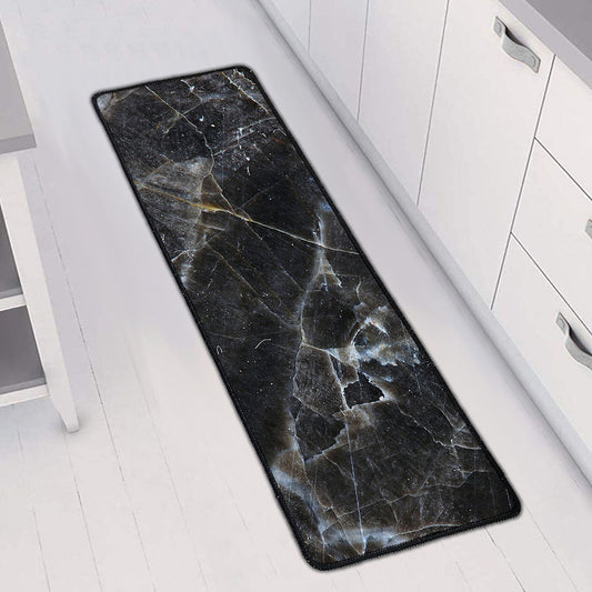 Black Grey Marble Print Long Kitchen Mat