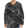 Black Grey Marble Print Long Sleeve Baseball Jersey