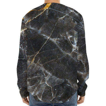 Black Grey Marble Print Long Sleeve Baseball Jersey