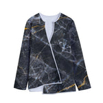 Black Grey Marble Print Long Sleeve Short Coat