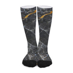 Black Grey Marble Print Long Socks