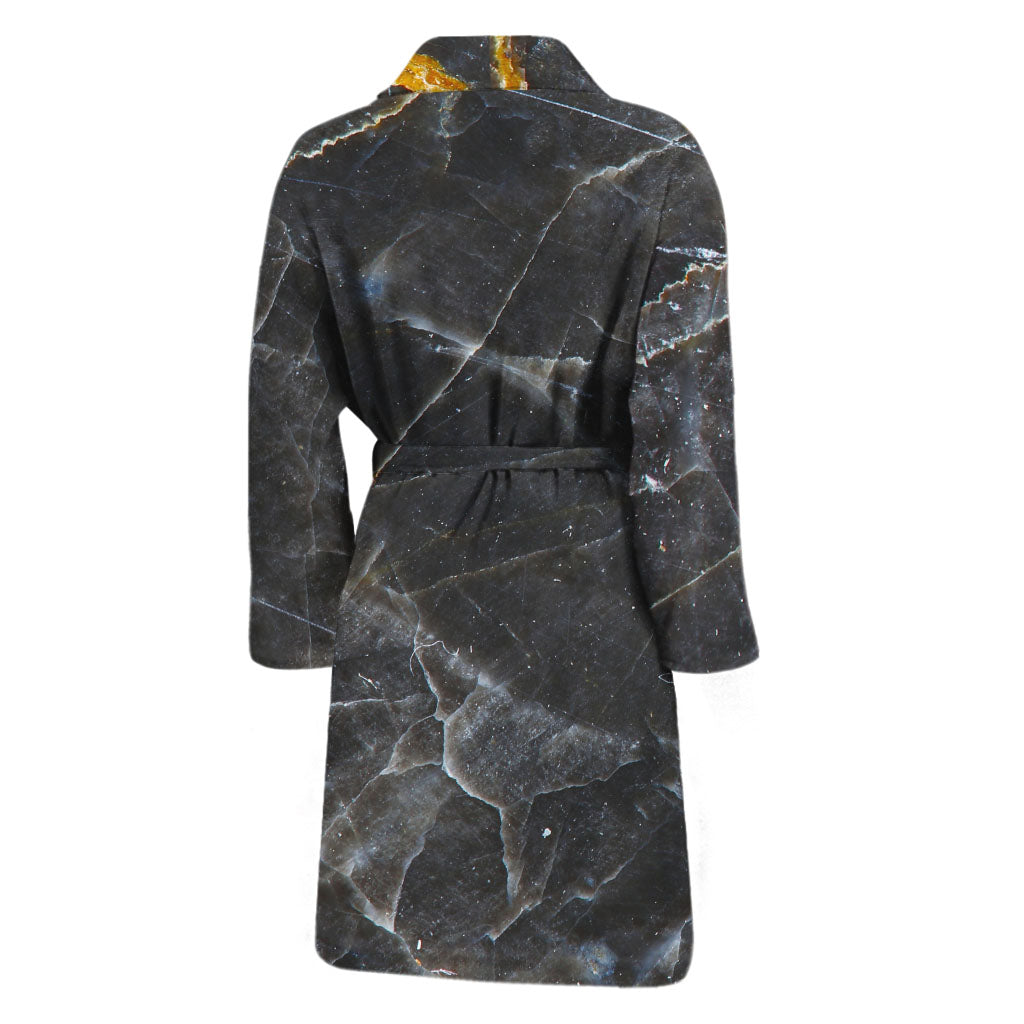 Black Grey Marble Print Men's Bathrobe