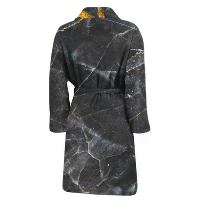 Black Grey Marble Print Men's Bathrobe