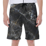 Black Grey Marble Print Men's Beach Shorts