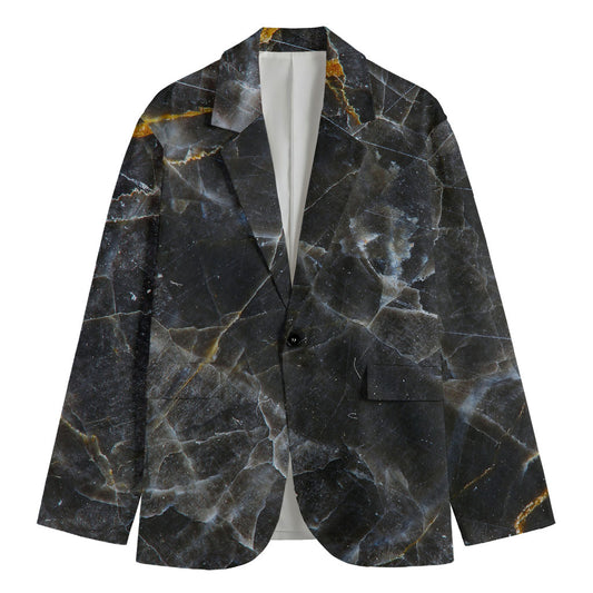 Black Grey Marble Print Men's Blazer