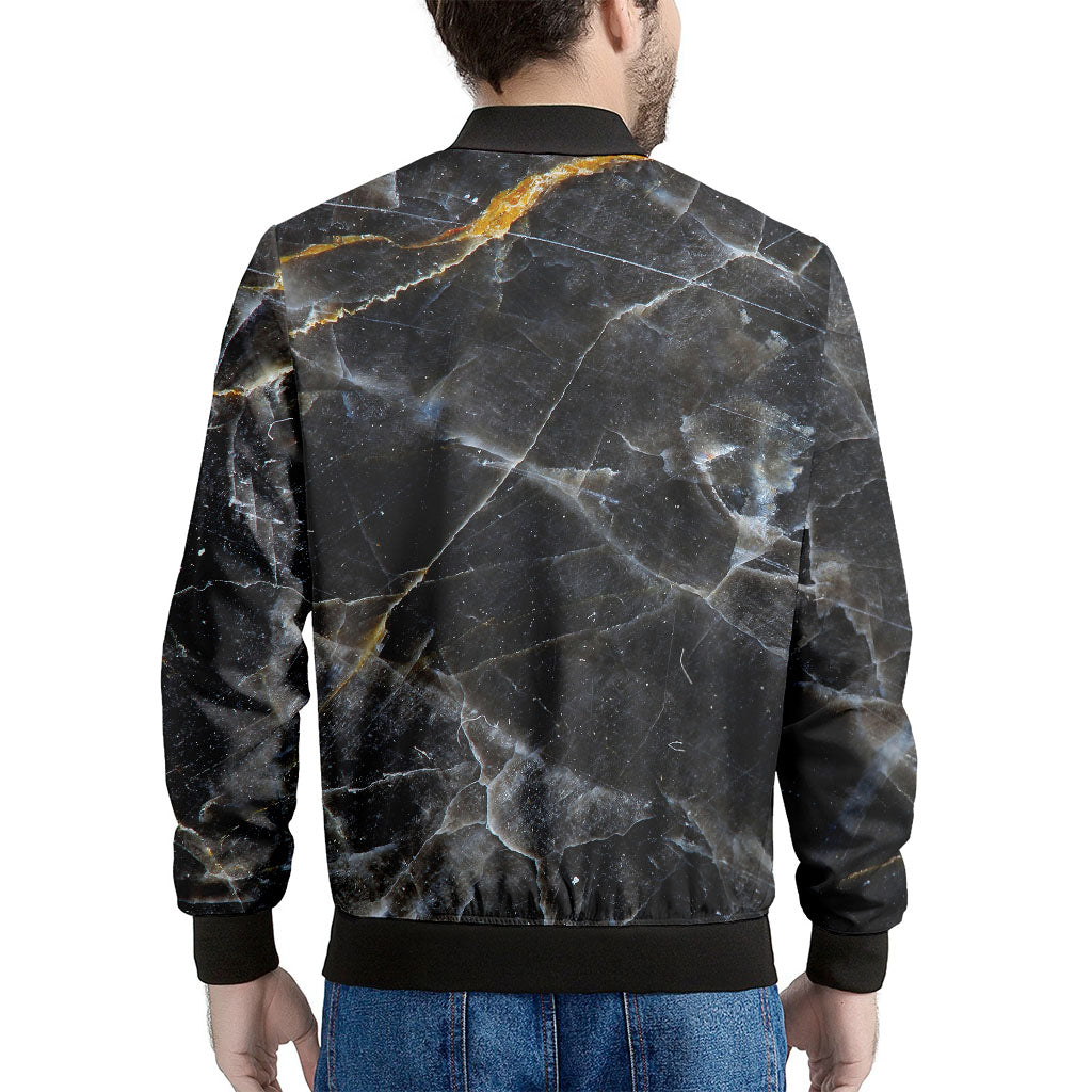 Black Grey Marble Print Men's Bomber Jacket