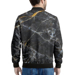 Black Grey Marble Print Men's Bomber Jacket