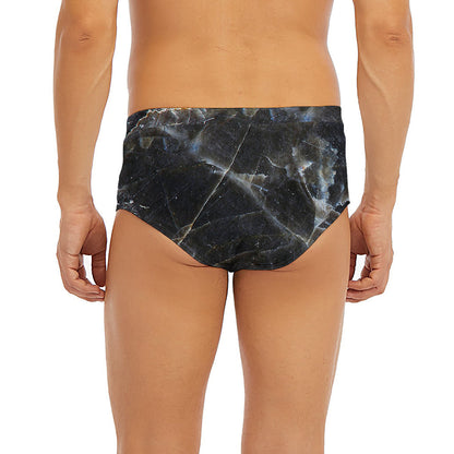 Black Grey Marble Print Men's Briefs